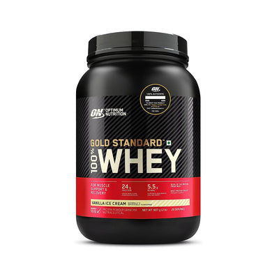 Optimum Nutrition (ON) Gold Standard 100% Whey Protein Powder (Vanilla Ice Cream)2 lbs, 907 g, for Muscle Support & Recovery, Vegetarian - Primary Source Whey Isolate