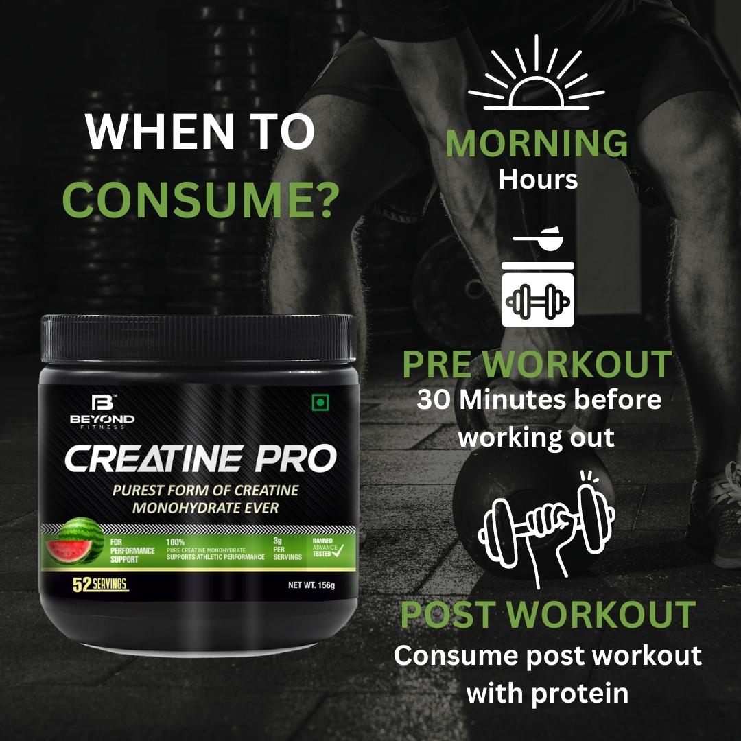 Beyond Fitness Creatine Pro-Supports Muscle Energy and Strength | 3000mg pure Creatine Monohydrate | Watermelon | 156gm with 1.5 ltr gallon bottle