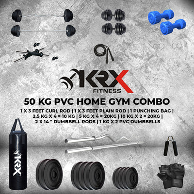 50 kg PVC Combo with Unfilled Punching Bag & PVC Dumbbells | Home Gym | ( 2.5 Kg x 4 = 10 Kg + 5 Kg x 4 = 20Kg + 10 Kg x 2 = 20Kg )