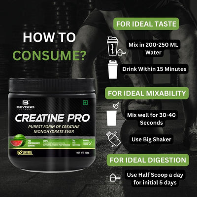 Beyond Fitness Creatine Pro-Supports Muscle Energy and Strength | 3000mg pure Creatine Monohydrate | Watermelon | 156gm with 1.5 ltr gallon bottle