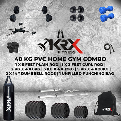 40 kg PVC Combo with Unfilled Punching Bag & PVC Dumbbells | Home Gym | (2 kg x 4 = 8Kg + 3 kg x 4 = 12 kg + 5 kg x 4 = 20Kg)