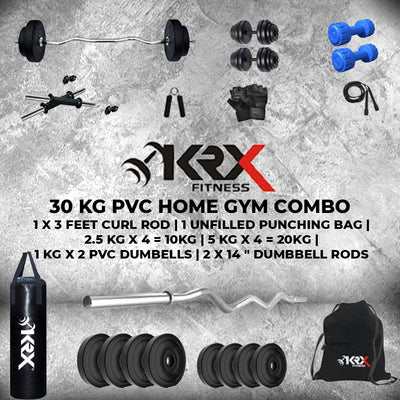 30 kg PVC Combo 3 with Unfilled Punching Bag & PVC Dumbbells | Home Gym | (2.5 Kg x 4 = 10 Kg + 5 Kg x 4 = 20Kg ) |