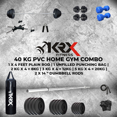 40 kg PVC Combo with Unfilled Punching Bag & PVC Dumbbells | Home Gym | ( 2 kg x 4 = 8Kg + 3 kg x 4 = 12 kg + 5 kg x 4 = 20Kg )