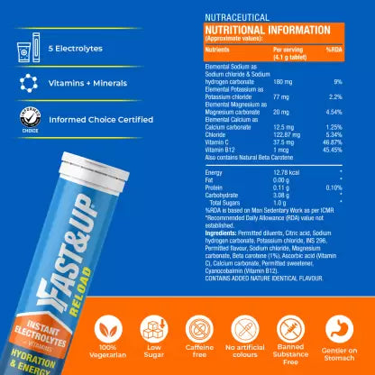 Orange - Reload Electrolytes For Hydration With Instant Energy Formula-Energy Drink (20 Tablets)