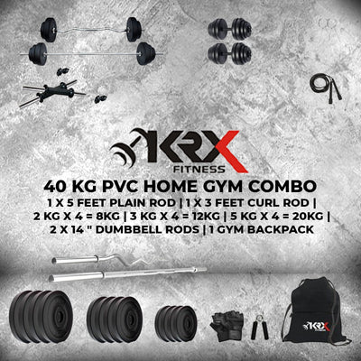 40 Kg ( 2 kg x 4 = 8Kg + 3 kg x 4 = 12 kg + 5 kg x 4 = 20Kg ) with One 3 Ft Curl + One 5 Ft plain Rod & One Pair Dumbbell Rods | Home Gym