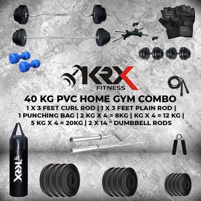 40 kg PVC Combo with Unfilled Punching Bag & PVC Dumbbells | Home Gym | ( 2 kg x 4 = 8Kg + 3 kg x 4 = 12 kg + 5 kg x 4 = 20Kg )