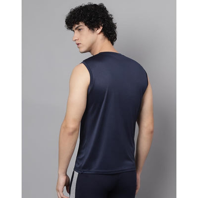 Men's Slim Fit Polyester Sleeveless T Shirt (Blue)