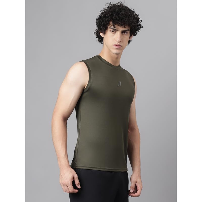 Men's Slim Fit Polyester Sleeveless T Shirt (Java Green)