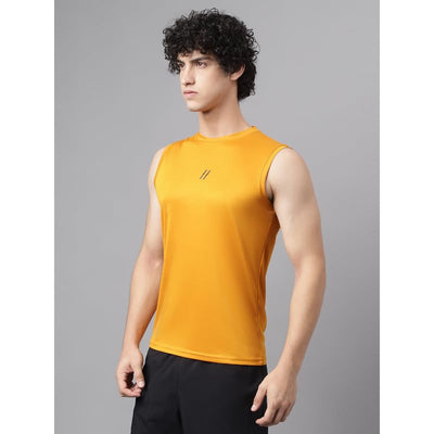 Men's Slim Fit Polyester Sleeveless T Shirt (Austin Yellow)