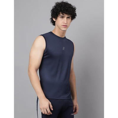 Men's Slim Fit Polyester Sleeveless T Shirt- Black Blue - Sando Top Tank Muscle Tee for Sports | Gym | Running