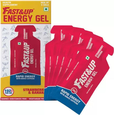 FAST&UP Energy Gels - Unique Liquid-Gel Technology for Instant Performance Boost Energy Drink  (3x30 g | Strawberry Banana Flavored)