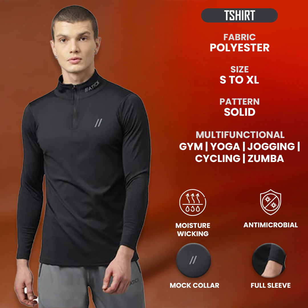 Men’s Slim Fit Polyester Full Sleeve T Shirt (Jet Black)
