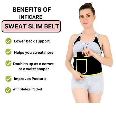 Neoprene Yellow Ab Trainer Waist Support Belt with Mobile Pocket | Stomach Back Exercise Tummy Body Wrap for Men & Women