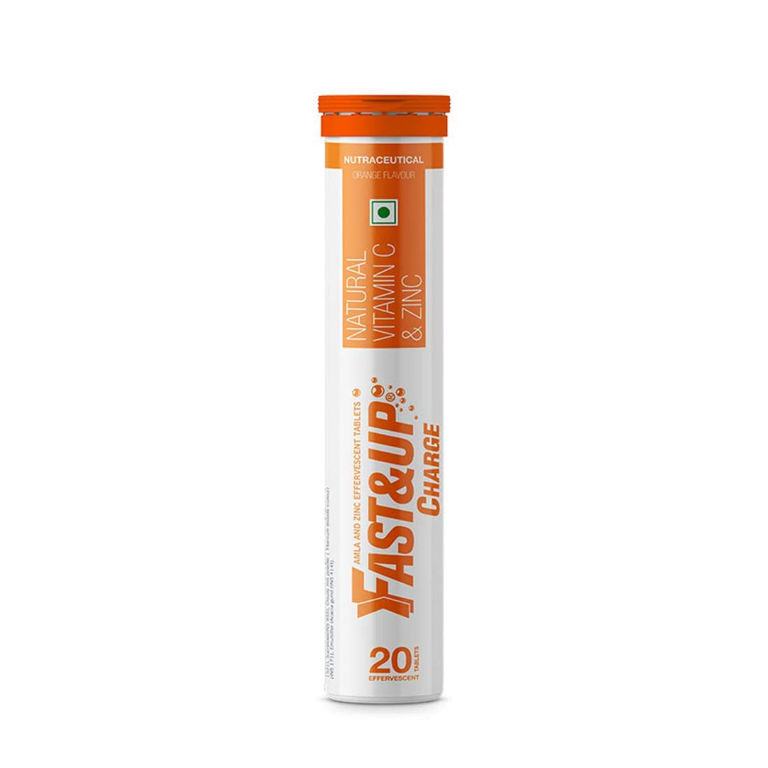 Fast&Up Charge with Natural Vitamin C and Zinc for Immune Support - 20 Effervescent Tablets - Orange Flavour