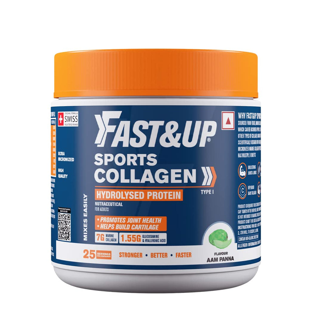 Fast&Up Sports Collagen Protein | 7g Type 1 Marine Collagen Peptides | Supports Healthy Joints, Bones & Muscles || Aam Panna Flavour (25 Servings)