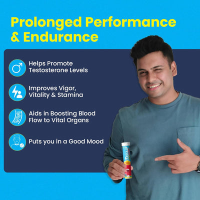Fast&Up Man Extend | Testofen® Fenugreek Extract |Nitric Oxide Booster + Energizing Blend | Shatavari | Brahmi| Helps Improve Vitality & Stamina | Pack of 20 Effervescent (Cola Flavour)
