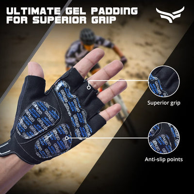 CycleON Cycling Gloves | Made with Premium Suede Leather | Gel Padding on Palm | in-Built Towel | Pullers | Breathable Fabric | Twin Stitching | UV Protection (One Size Fits All | Black & Grey)