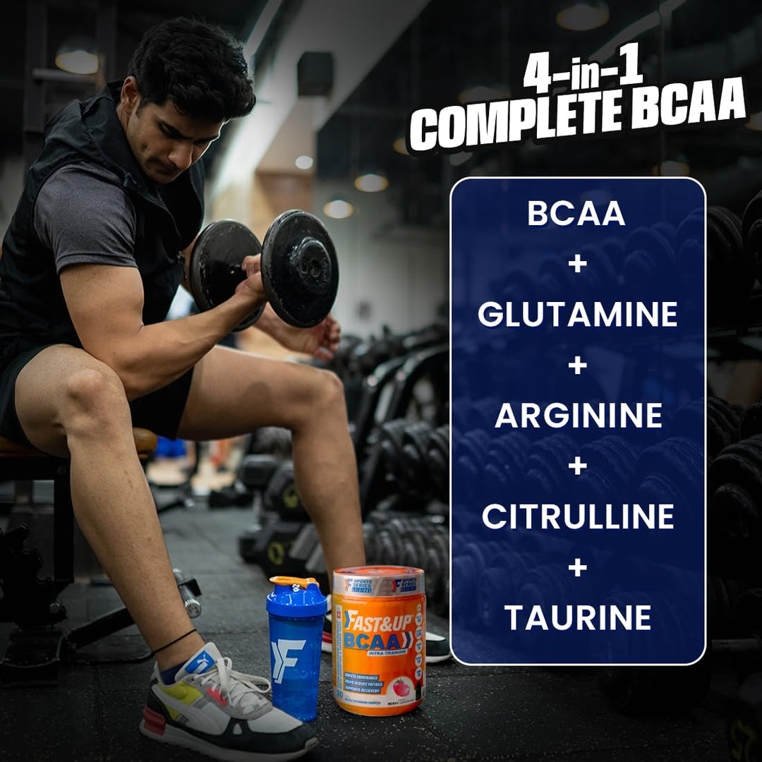 Fast&Up BCAA Advanced - 450 Gms, 30 Servings, (Green Apple Flavour) Informed Sport Certified BCAA that helps in Muscle Recovery & Endurance, BCAA (2:1:1) + Muscle Activators + Electrolytes