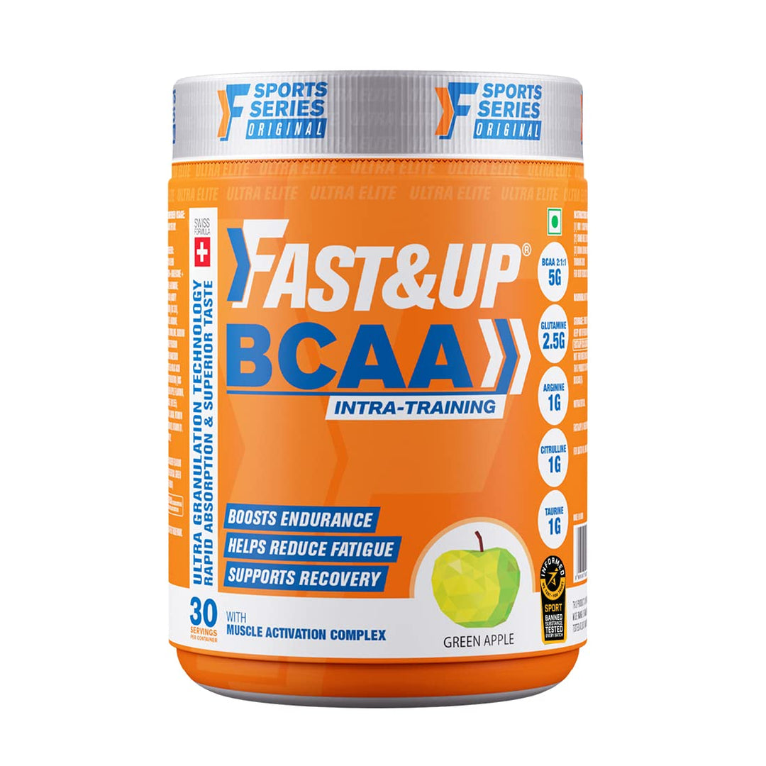 Fast&Up BCAA Advanced - 450 Gms, 30 Servings, (Green Apple Flavour) Informed Sport Certified BCAA that helps in Muscle Recovery & Endurance, BCAA (2:1:1) + Muscle Activators + Electrolytes
