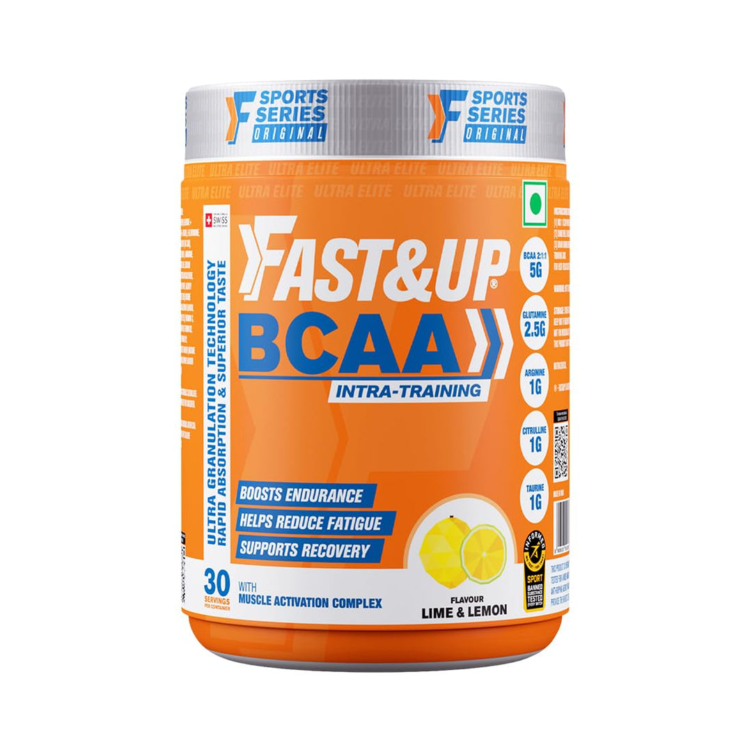 Fast&Up BCAA Advanced - 450 Gms, 30 Servings, (Lime & Lemon Flavour) Informed Sport Certified BCAA that helps in Muscle Recovery & Endurance, BCAA (2:1:1) + Muscle Activators + Electrolytes