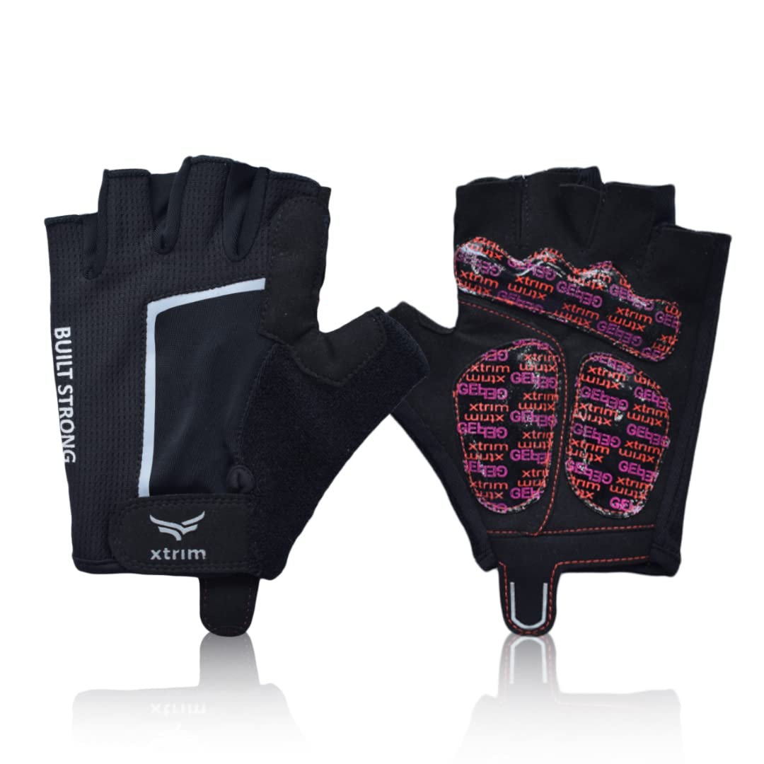 CycleON Cycling Gloves | Made with Premium Suede Leather | Gel Padding on Palm | in-Built Towel | Pullers | Breathable Fabric | Twin Stitching | UV Protection (One Size Fits All | Black & Red)