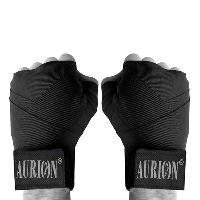 Aurion by 10Club Canvas Boxing Hand Wraps | 108 Inch Punching Hand Wraps with Velcro Closure - 1 Pair (Black)