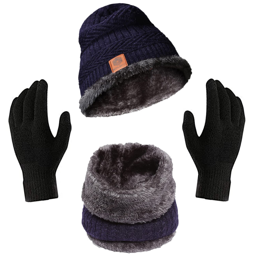 Boldfit 3-IN-1 Winter Hat Scarf Gloves Set For Men & Women - Black