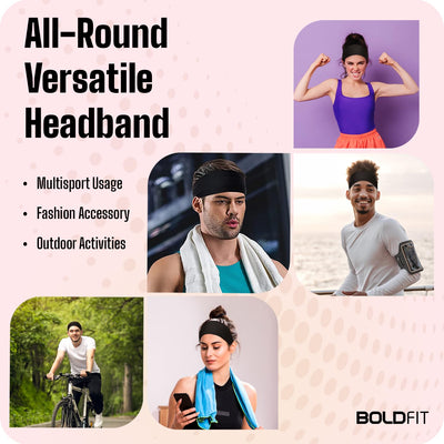 Boldfit Headband for Men & Women - Premium Head Band Strapless Sports Sweat Band for Gym, Runnig, Tennis, Badminton and Other Sports - Unisex Wearability Hair Band with Non-Slip & Quick Drying Head Bands for Long Hair