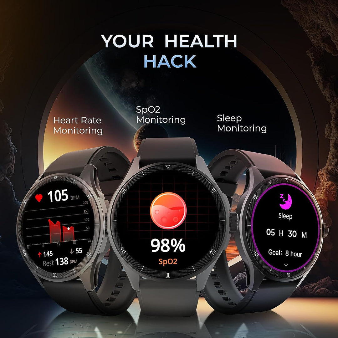 Vega Neo 1.43” AMOLED Bluetooth Calling Smartwatch with 466 * 466 Pixel | 60 Hz Refresh Rate | 500 Nits | Always on Display | Health Tracking | 100+ Sports Modes (Black Strap | 1.43)