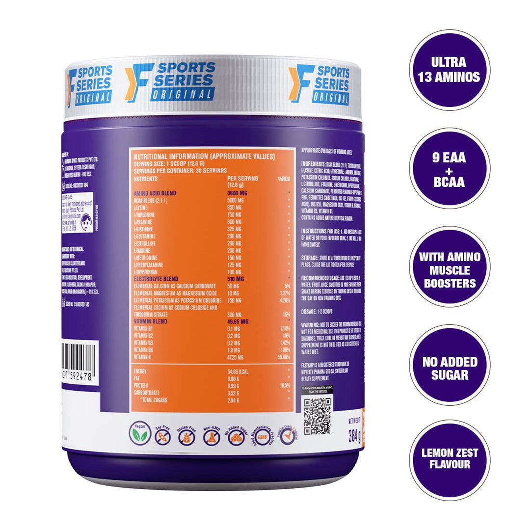 FAST&UP EAA Intra - Training/Workout drink Powder(EAAx9) with BCAA+Electrolyte Blend+ helps provide Muscle Recovery|Hydration|Performance All 9 Essential Amino Acid- 30 servings (Lemon Zest), Purple