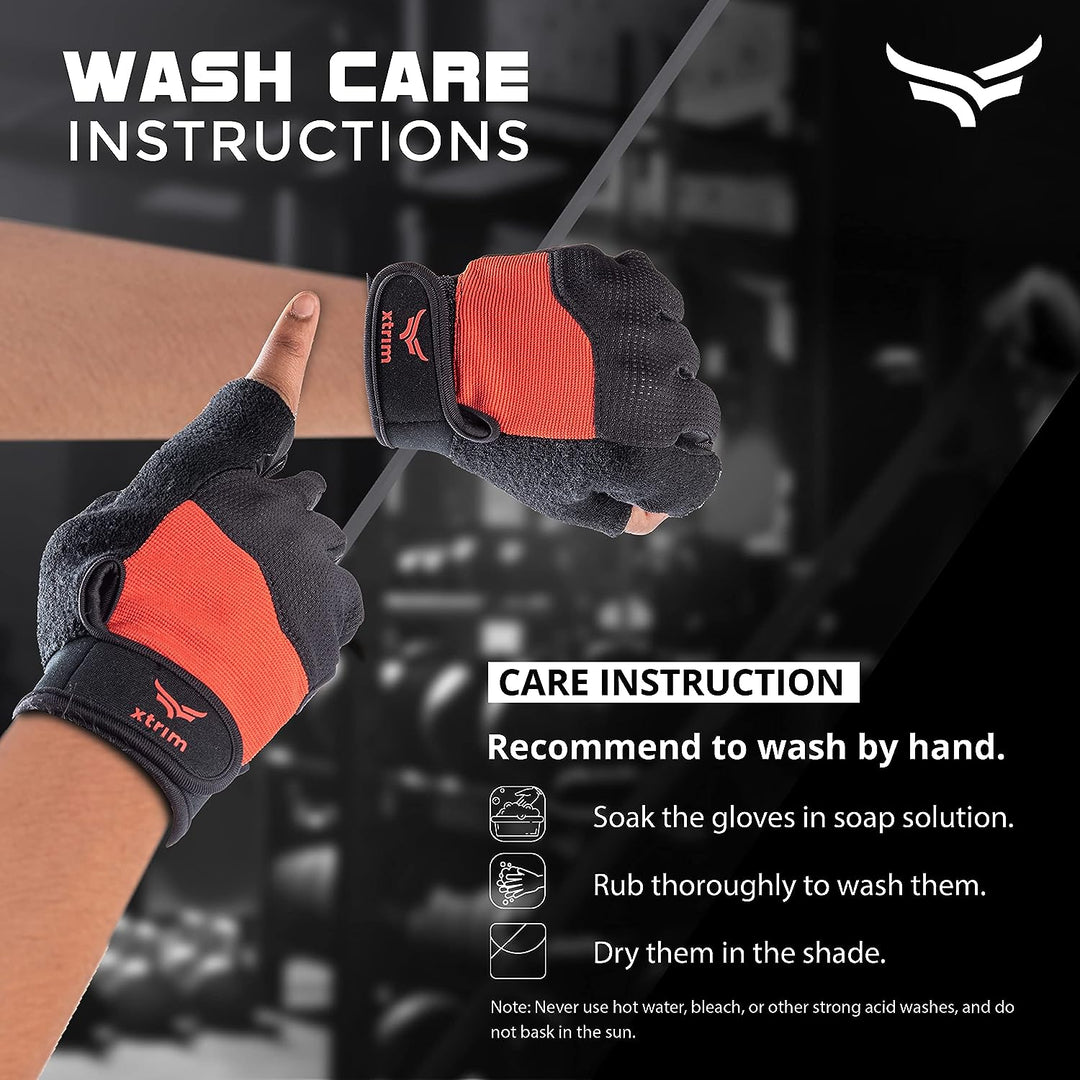 One Fit Pro Men's Leather Gym Gloves | One Size Fits All | In-built Towel Gym & Fitness Gloves (Red & Black)