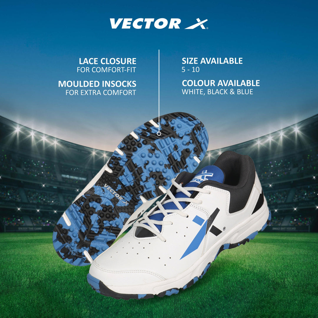 Ckt-500 Cricket Shoes For Men (White | Black | Blue)