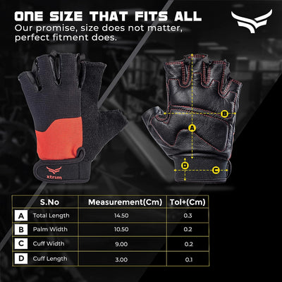 One Fit Pro Men's Leather Gym Gloves | One Size Fits All | In-built Towel Gym & Fitness Gloves (Red & Black)
