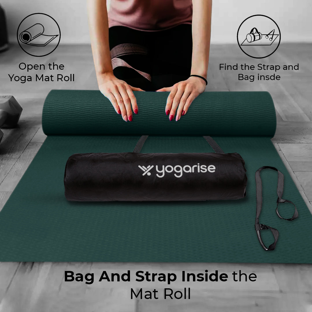 4mm Yoga Mat for Gym Workout & Flooring Exercise for Men and Women with Bag and Strap Green