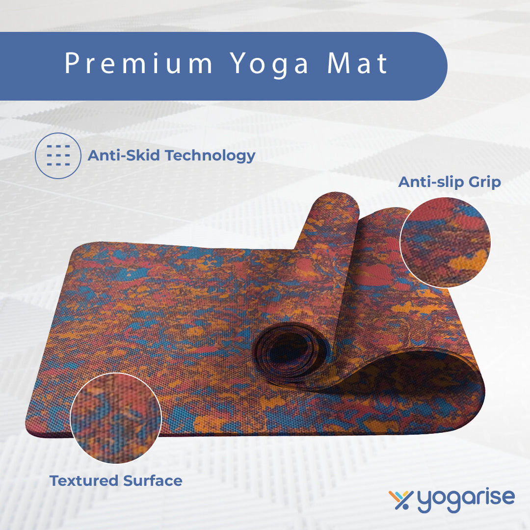 Non Slip Yoga Mat with Shoulder Strap and Carrying Bag (Marble | 4mm)