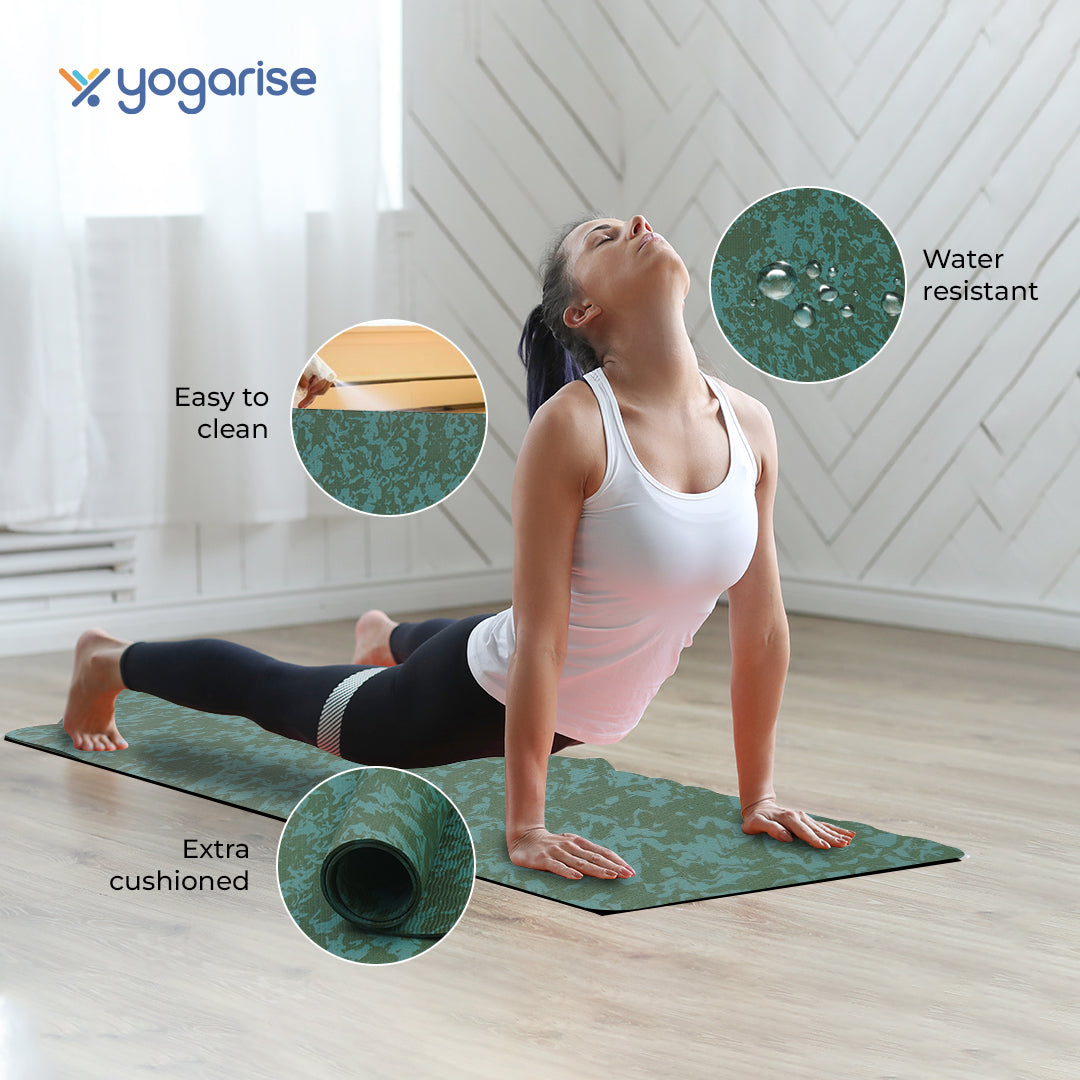 4mm Anti-Skid EVA Yoga Mat with Carry Bag | Marble Green