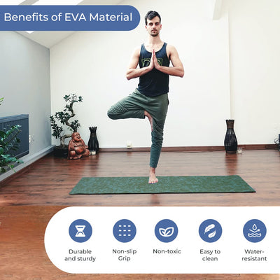 4mm Anti-Skid EVA Yoga Mat with Carry Bag | Marble Green