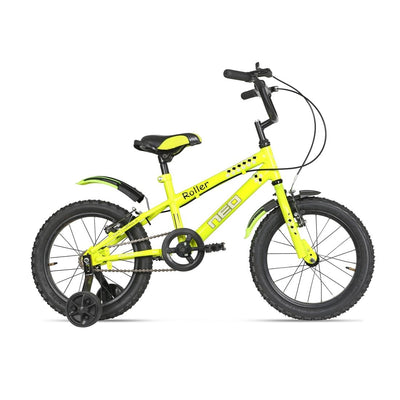 Roller Single Speed 16T Steel Single Speed Bicycle for Kids with Training Wheels (Fluorescent Greem) Suitable for Age : 4 to 6 Years || Height : 3ft 5  to 3ft 9   || Side Supporters inlcuded
