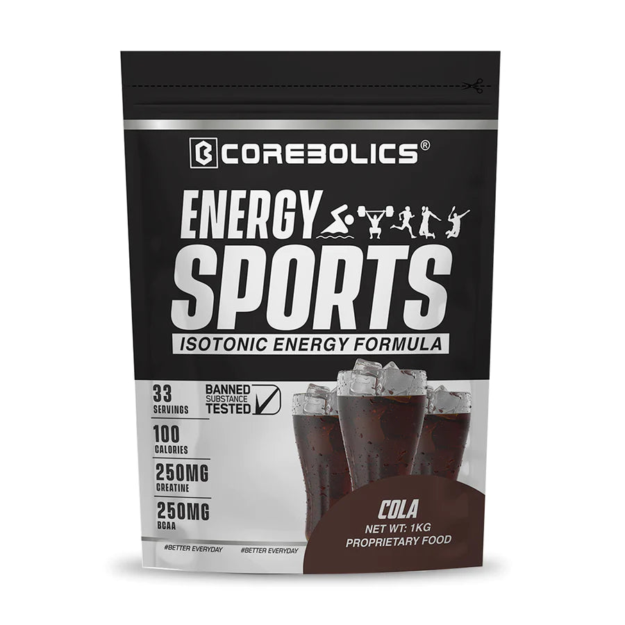 Energy Sports (Electrolyte Powder Fortified With Bcaa | Glutamine | Creatine Monohydrate And Vitamins) - Cola - 1 Kg