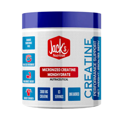 JACK'S NUTRITION Creatine Monohydrate - 250gm, 83 Servings, Unflavored | 100% Pure Micronized Creatine Purest Pharm grade per serve, Supports Athletic Performance & Power| Fast Dissolving