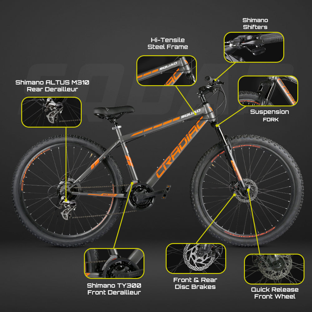 Squad 29 T Mountain/ Hardtail Cycle (21 Gear | Grey | Orange)