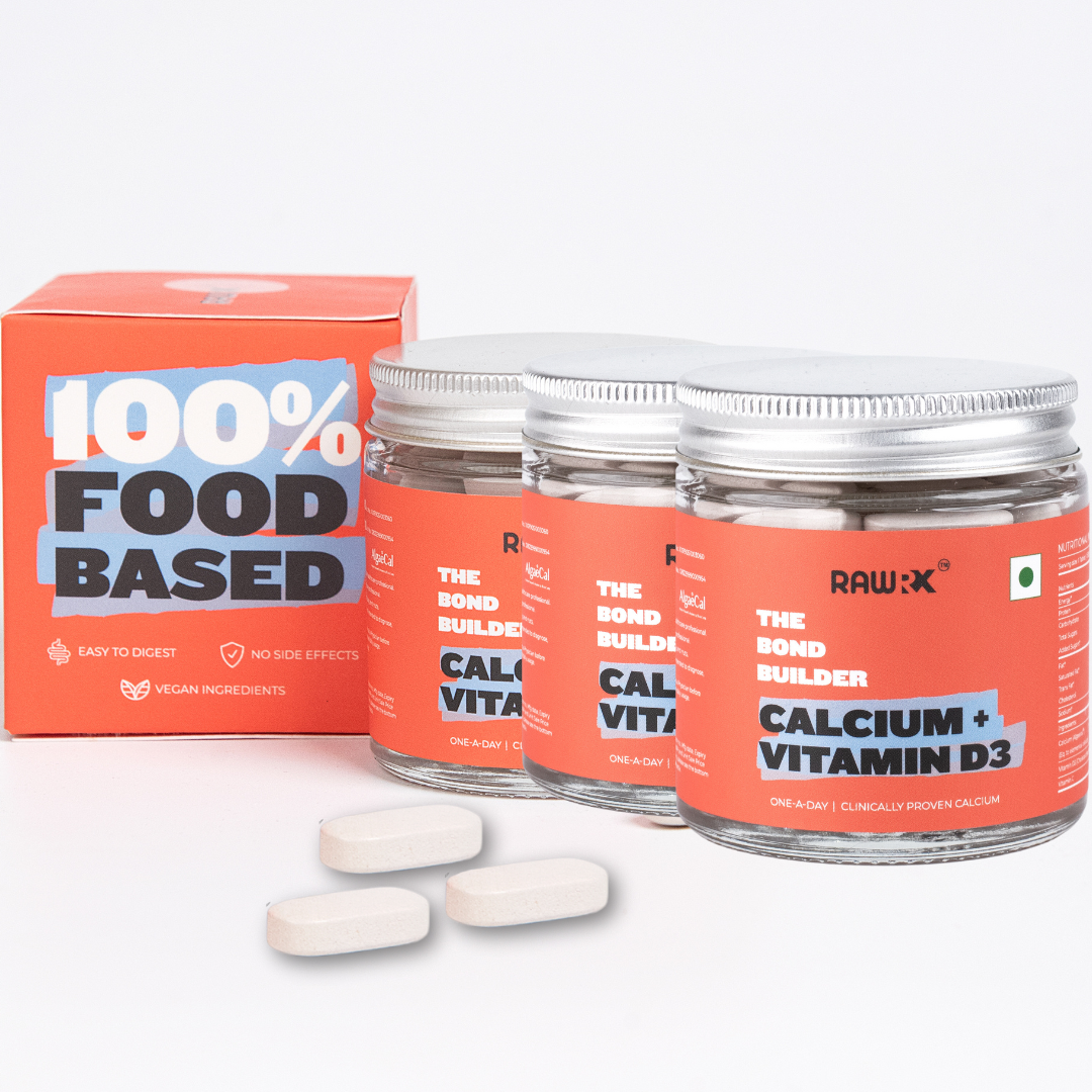 RawRX Algae Calcium + D3 with Vitamin C | Magnesium | and Zinc - 90 Calcium Tablets for Strong Bones & Joints | Improve Bone Mineral Density - Calcium Supplement for Women and Men