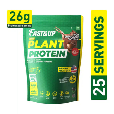 Fast&Up Plant Protein - 26g Certified Protein from USA with 4.6g BCAA, 4.8g Glutamine. Smooth & Creamy Protein to Support Muscle Health & Recovery, Everyday Fitness-25 servings, Chocolate flavour