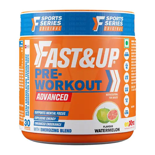 Fast&Up Pre-Workout Supplement (300gms-30 Servings, Watermelon Flavour), Pre Workout Supplement For Men & Women with B-Alanine, Creatine, Taurine For Performance & Energy Boost