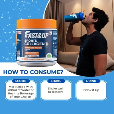 Fast&Up Sports Collagen Protein | 7g Type 1 Marine Collagen Peptides | Supports Healthy Joints, Bones & Muscles || Aam Panna Flavour (25 Servings)