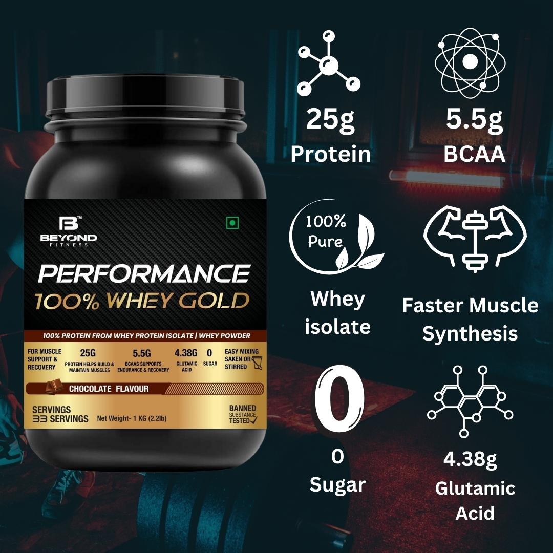 Performance 100% Whey Gold- Post Workout Protein Concentrate | Zero Artificial Flavors & Sweeteners | Gluten Free | 25g Protein | 5.5g BCAA |Essential Amino Acids | Chocolate 6.6 lb (3 KG)