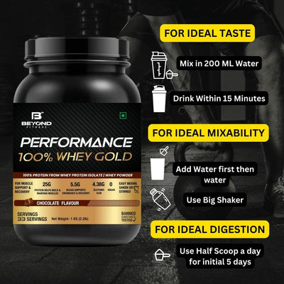 Performance 100% Whey Gold- Post Workout Protein Concentrate | Zero Artificial Flavors & Sweeteners | Gluten Free | 25g Protein | 5.5g BCAA |Essential Amino Acids | Chocolate 11.02 lb (5 KG)