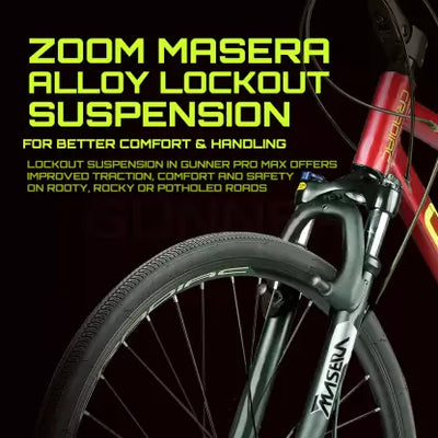 Gunner Pro Max | 6061 Alloy Frame | Shimano Acera | Zoom Lockout Suspension 700c T Hybrid Cycle/ City Bike (21 Gear | Maroon)