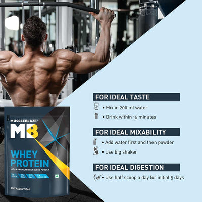 MuscleBlaze 100% Whey Protein Supplement Powder with Digestive Enzyme, 1 kg (2.2 lb), 28 Servings (Rich Milk Chocolate)