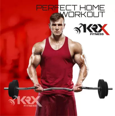 50 Kg Home Gym Set with 3 Ft Curl & 5 Ft plain Rod & 1 Pair Dumbbell Rods | Home Gym | (2 kg x 8 = 16 kg + 3 kg x 8 = 24 kg + 5 kg x 2 = 10 kg)